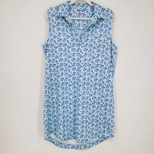 Vineyard Vines Shift Shirt Dress L Womens Sleeveless Coral Reef Mint Green Blue